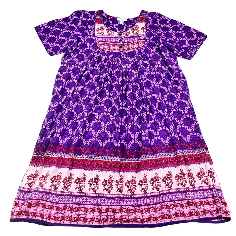 Only Necessities Purple Floral Cotton Lounger House Dress Size 2X 26/28 Muumuu